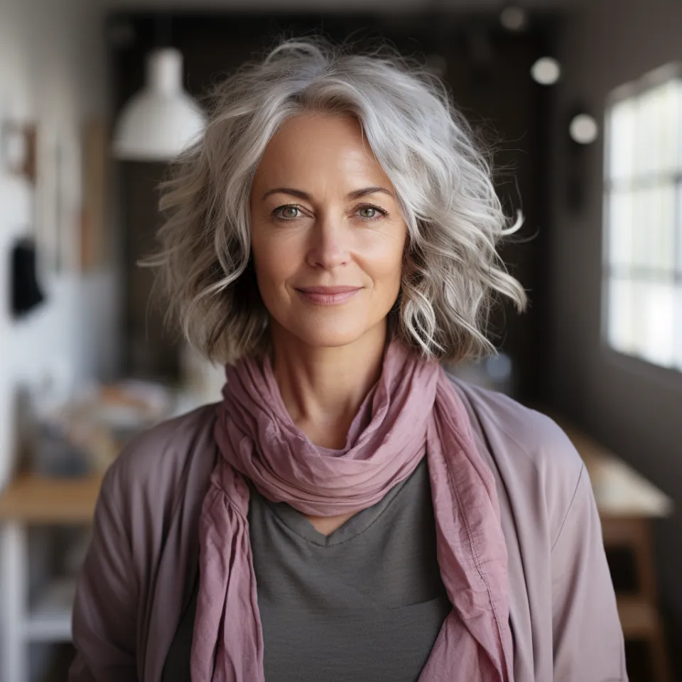 Dame posée aux cheveux gris